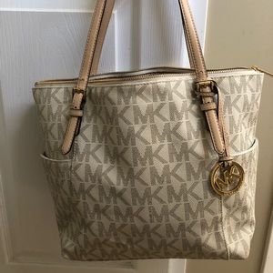 White Michael Kors Monogram Tote